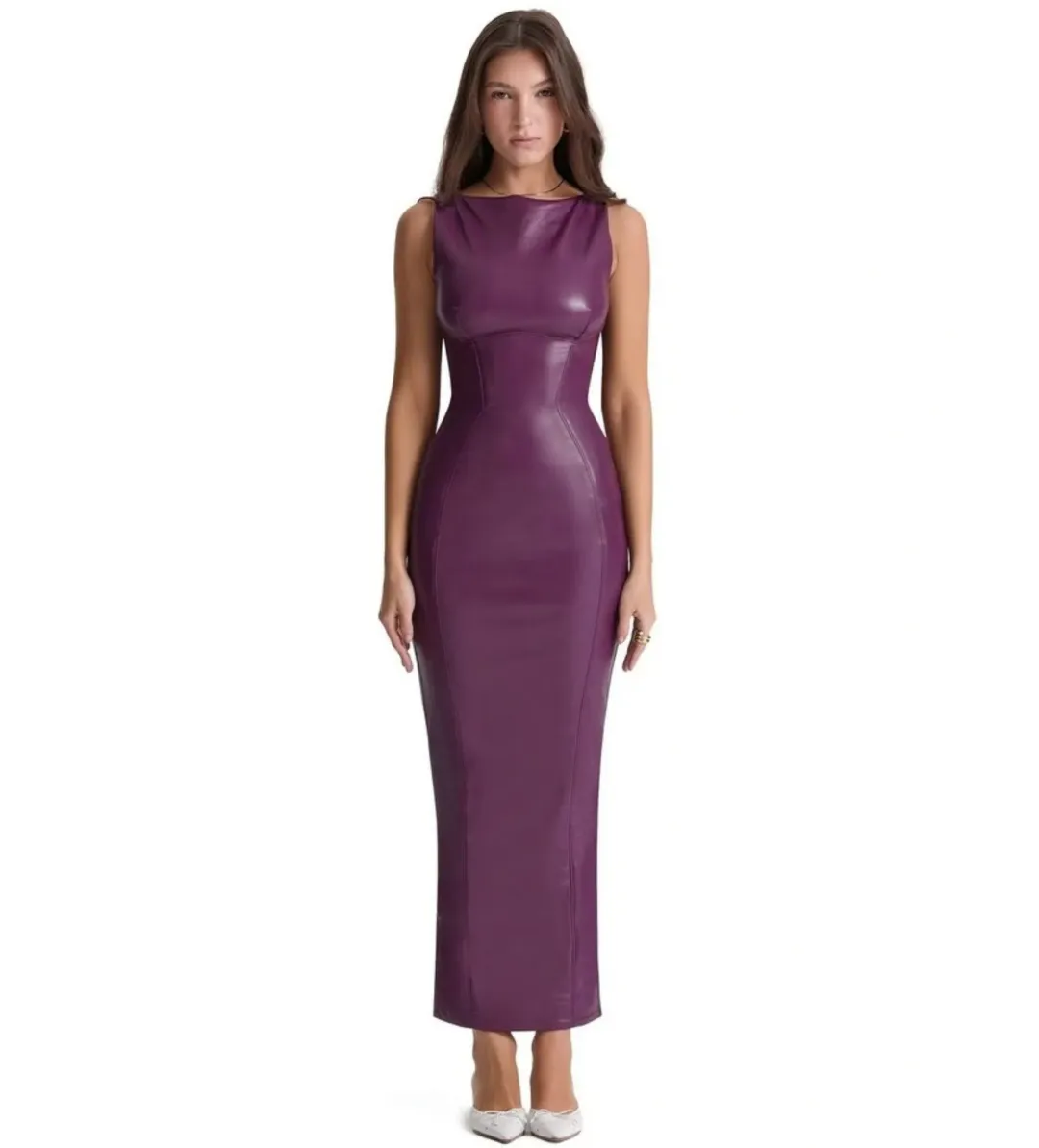 House of CB Sahara Vegan Leather Maxi Dress Merlot Size XS / AU 6 for rent on The Volte - main image