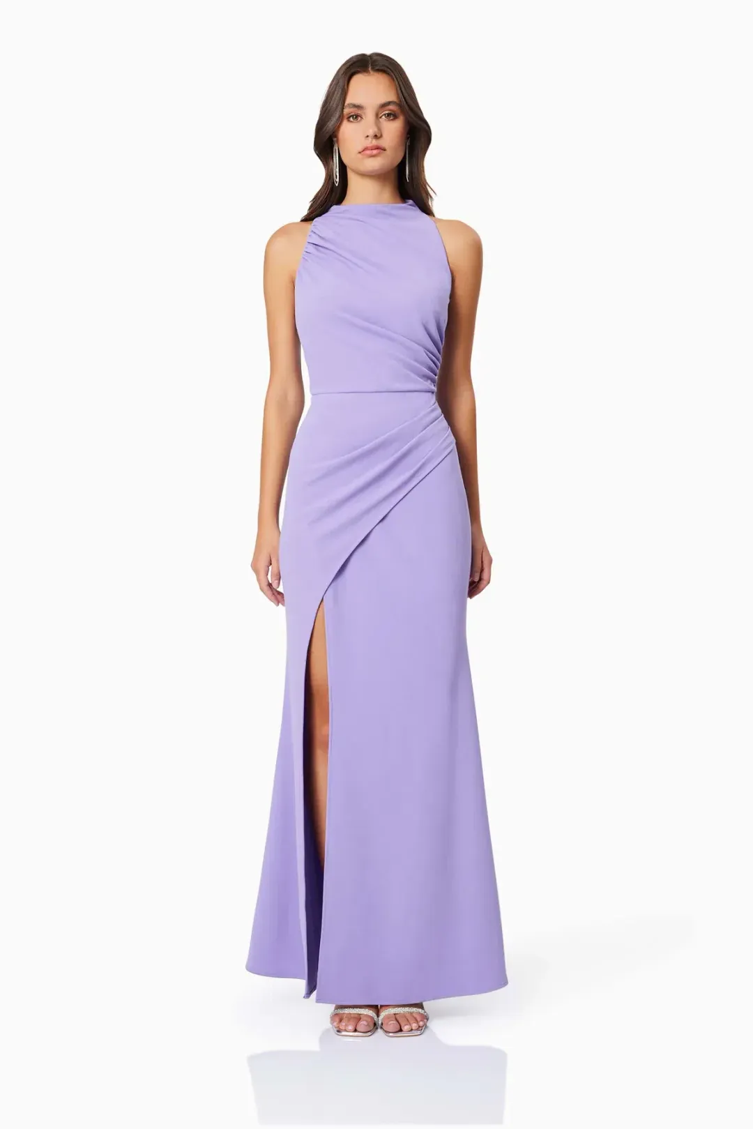 Elliatt Jade High Neckline Fitted Maxi Dress In Purple Size M / AU 10 for rent on The Volte - main image