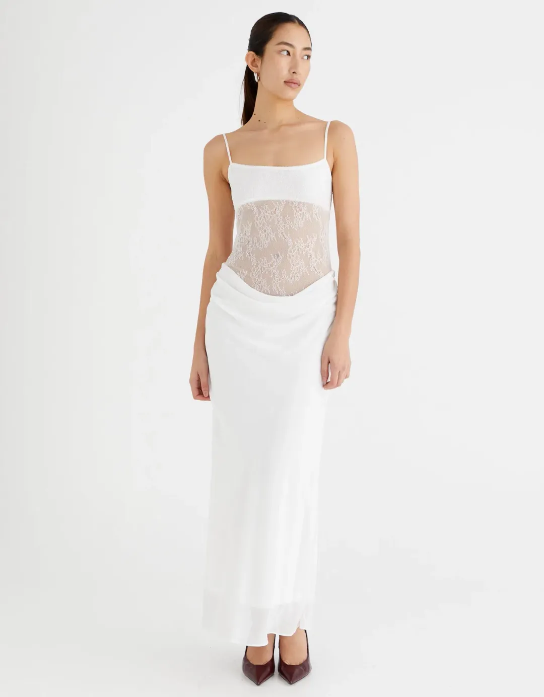 Benni Gabriel Maxi Dress White Lace Size 8 for rent on The Volte - main image