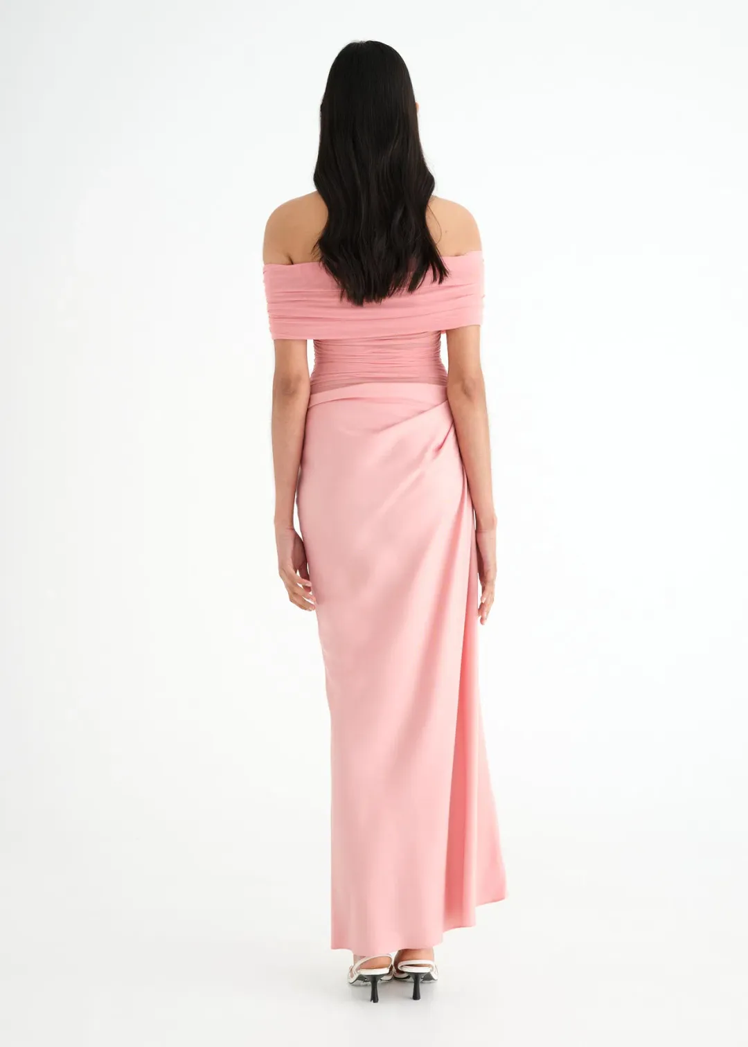 Benni Nico Off Shoulder Maxi Dress Candyfloss Pink Size 8 for rent on The Volte - main image