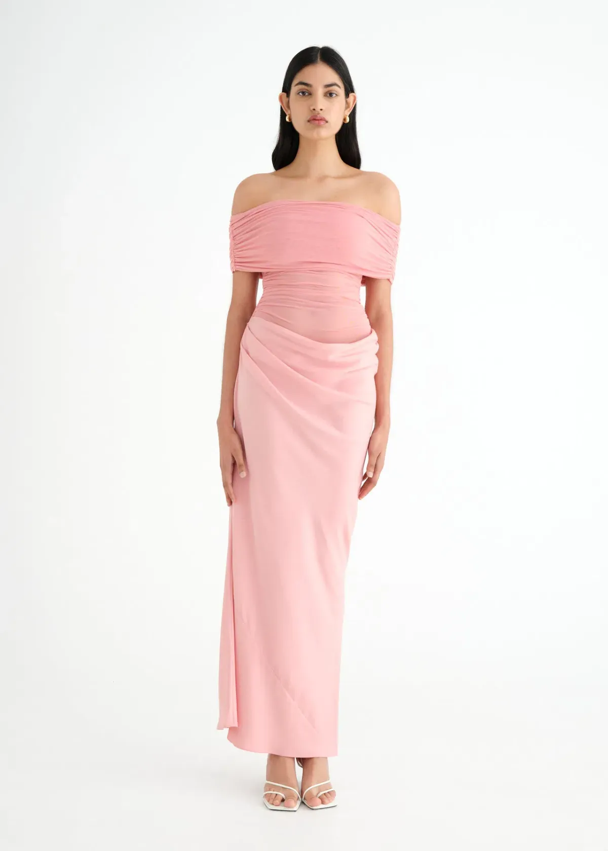 Benni Nico Off Shoulder Maxi Dress Candyfloss Pink Size 8 for rent on The Volte - main image