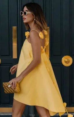 Leo Lin Fiona Rose Mini Dress Sorbet Yellow Size 12 for rent on The Volte - image 3