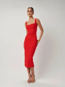 Effie Kats Marbella Midi Dress in Cherry Red Size 8 for rent on The Volte - image 4