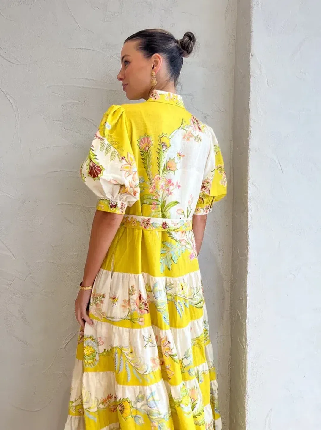 Alemais Ira Tiered Midi Dress Lemon/Cream Size AU 10 for rent on The Volte - main image