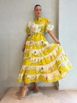 Alemais Ira Tiered Midi Dress Lemon/Cream Size AU 10 for rent on The Volte - image 1