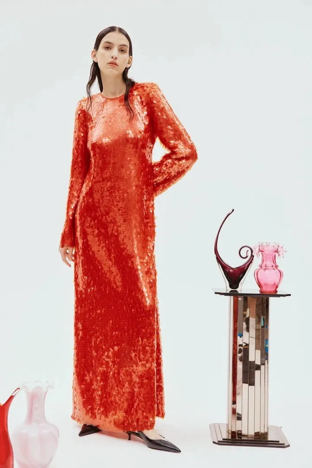 Alemais Geanie Long Sleeve Sequin Gown Red Size 8 AU for rent on The Volte - main image