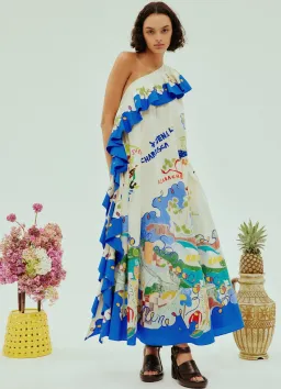 Alemais Nadia One Shoulder Ruffle Dress Print Size 10 for rent on The Volte - image 1