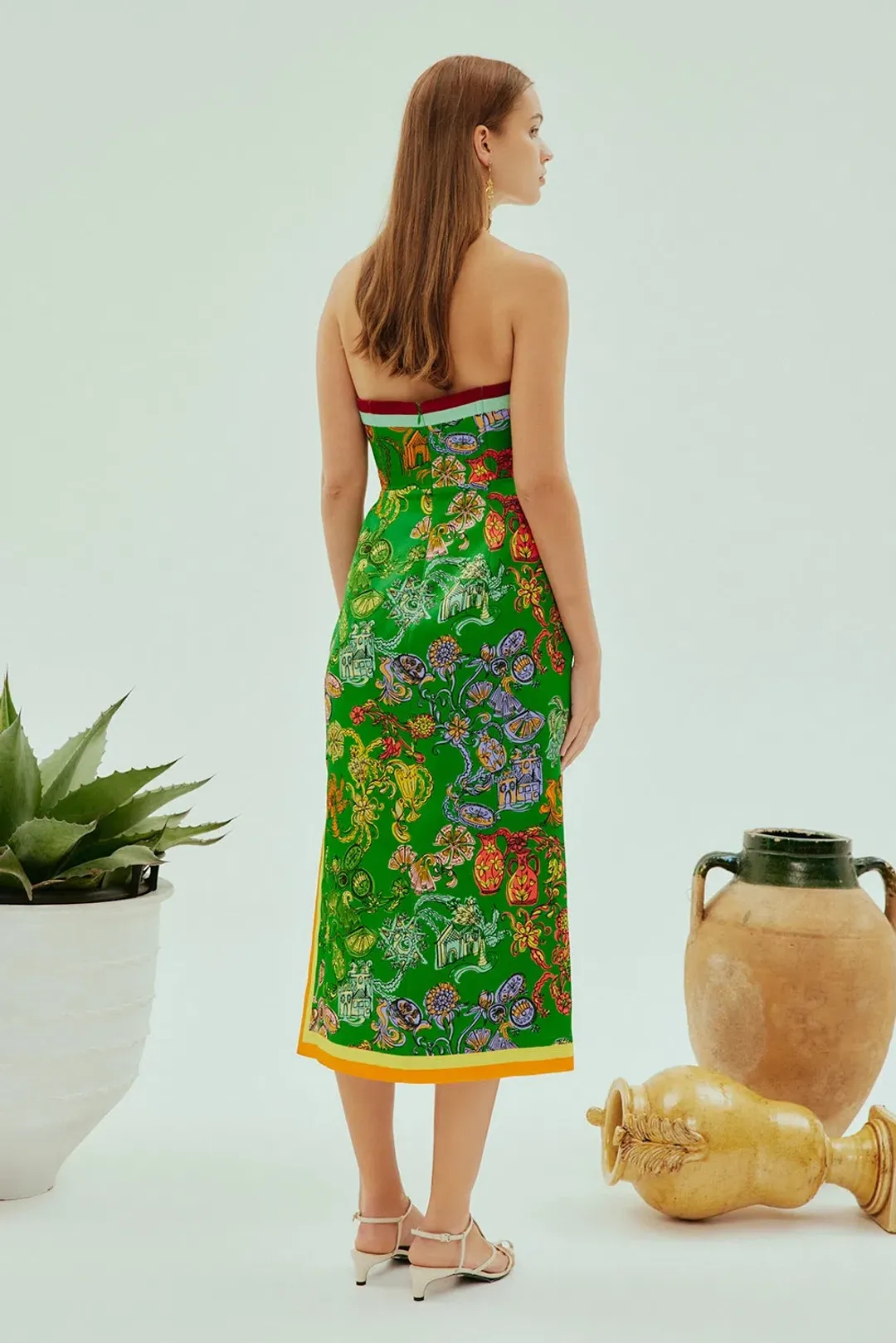 Alemais Fiesta Bodice Midi Dress Green Multi Size 8 for rent on The Volte - main image