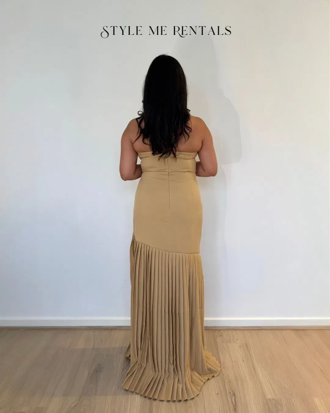 Bianca and Bridgett Mara Pleated Maxi Dress Beige Size 12 for rent on The Volte - main image
