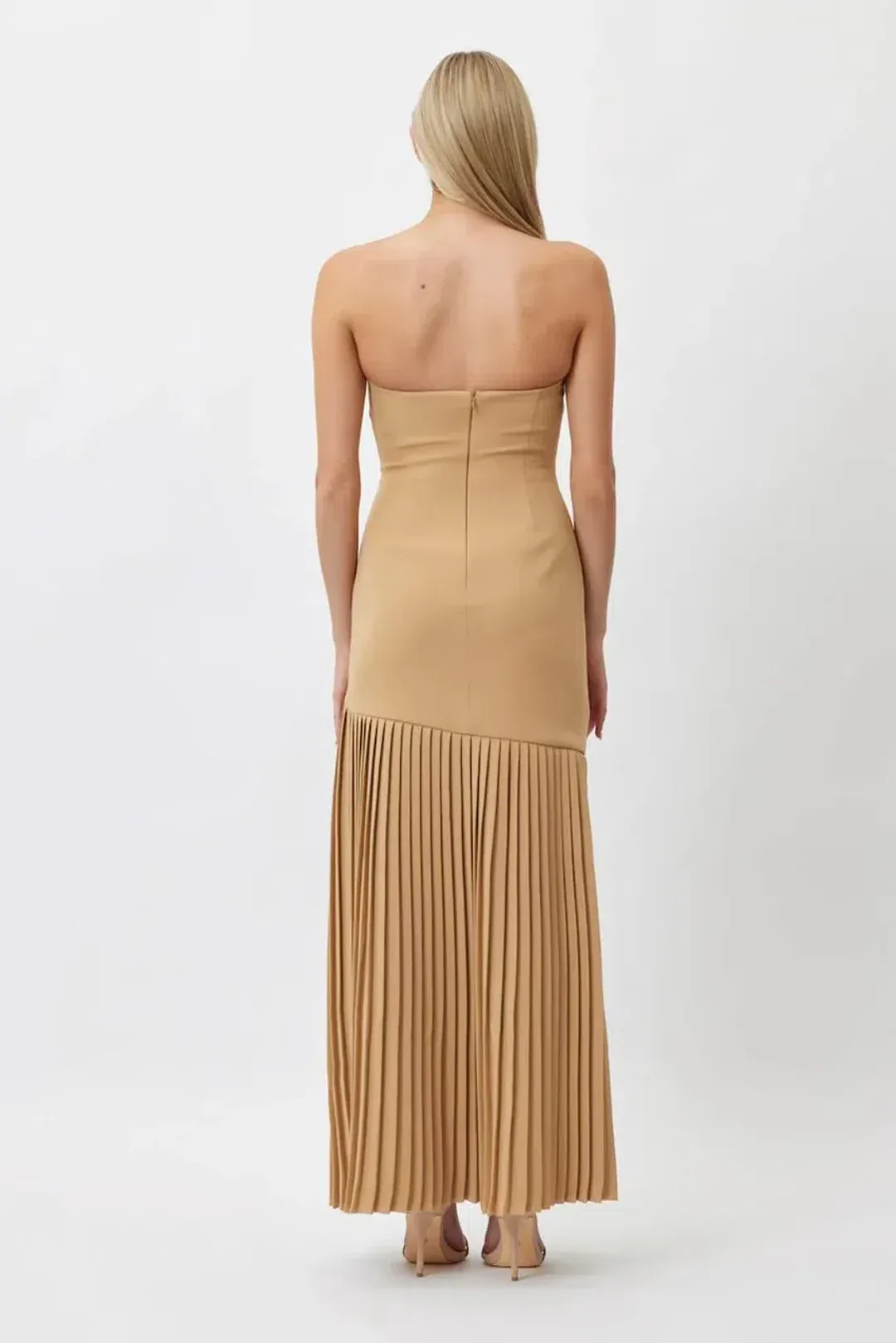 Bianca and Bridgett Mara Pleated Maxi Dress Beige Size 12 for rent on The Volte - main image