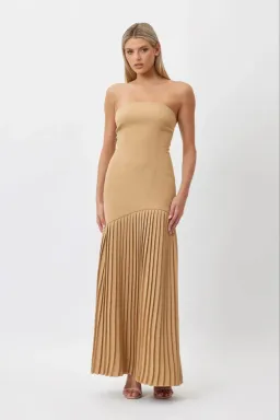 Bianca and Bridgett Mara Pleated Maxi Dress Beige Size 12 for rent on The Volte - image 1