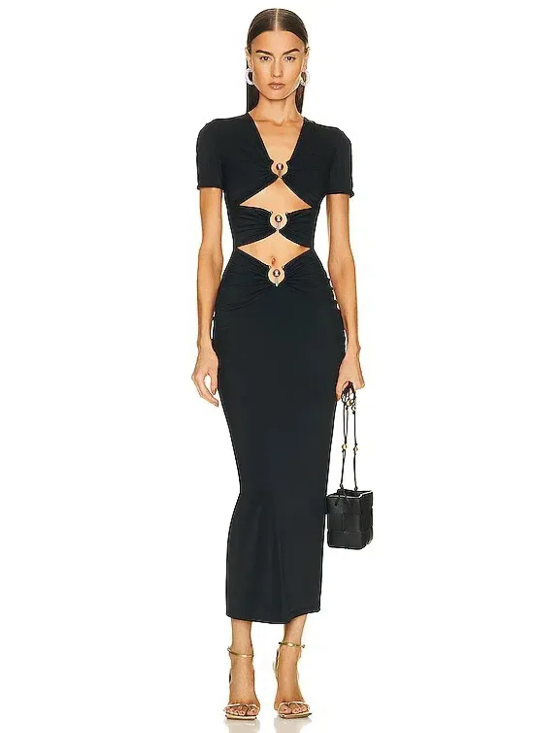 Christopher Esber Pierced Orbit Short Sleeve Midi Dress Black Size 14 for rent on The Volte - main image