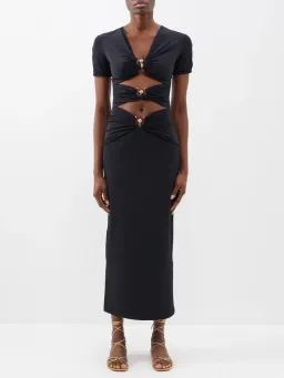 Christopher Esber Pierced Orbit Short Sleeve Midi Dress Black Size 14 for rent on The Volte - image 5
