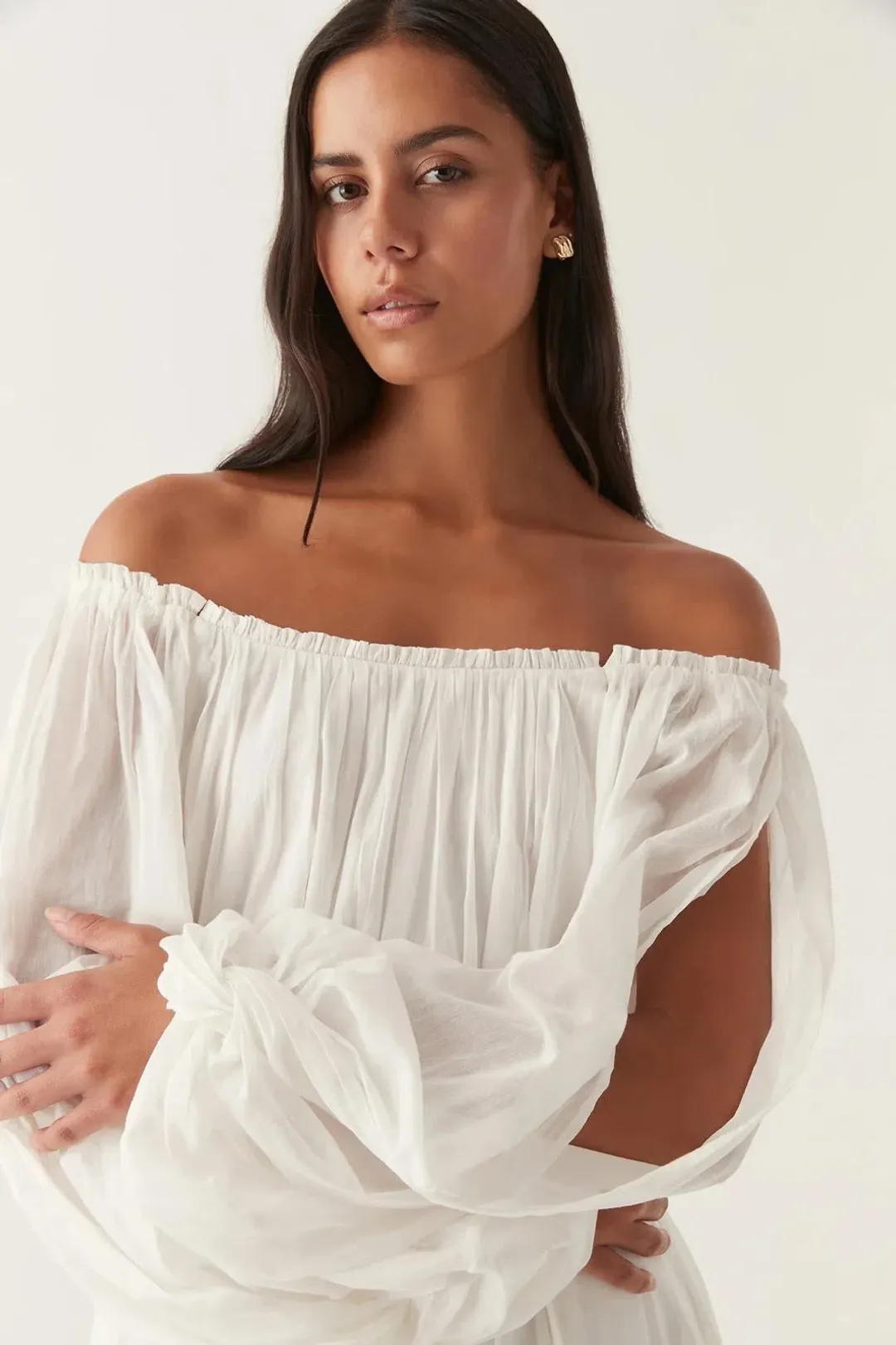 Aje Avani Smock Midi Dress Ivory Size 10 for rent on The Volte - main image