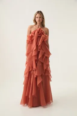 Aje Pandorea Layered Maxi Dress Coral Clay Size 10 for rent on The Volte - image 2