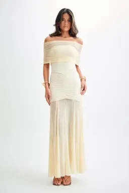 Meshki Caspian Slinky And Mesh Off Shoulder Maxi Dress Ivory Size M / AU 10 for rent on The Volte - image 2