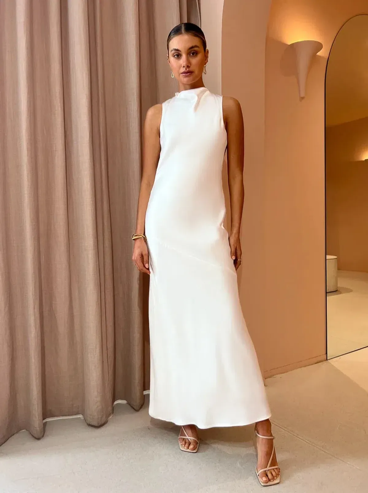 Third Form Satin Bias Cowl Back Maxi Dress White Size 8 for rent on The Volte - main image