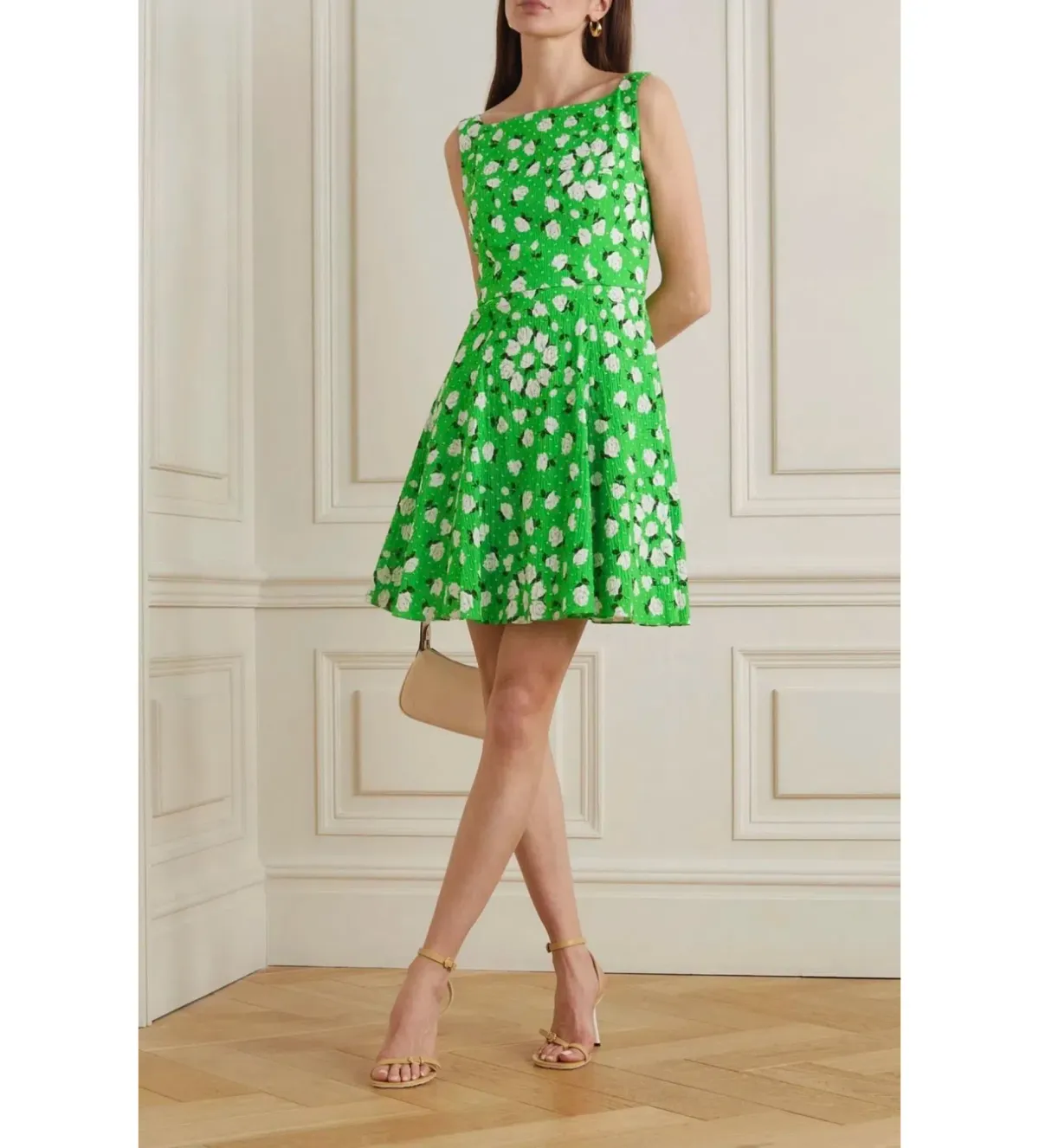 Emilia Wickstead Panna Floral Print Dress Green & White Stretch Cotton Size AU 4 for rent on The Volte - main image