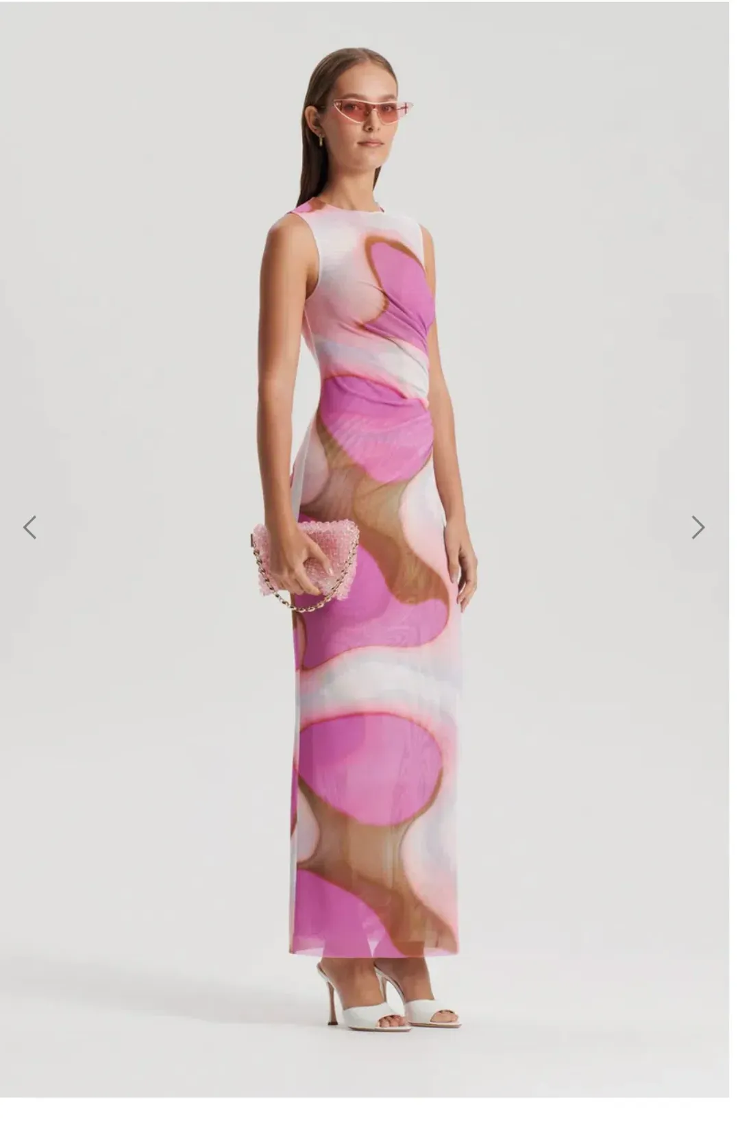 Scanlan Theodore Italian Watercolour Print Dress Pink Tan Size 6 for rent on The Volte - main image