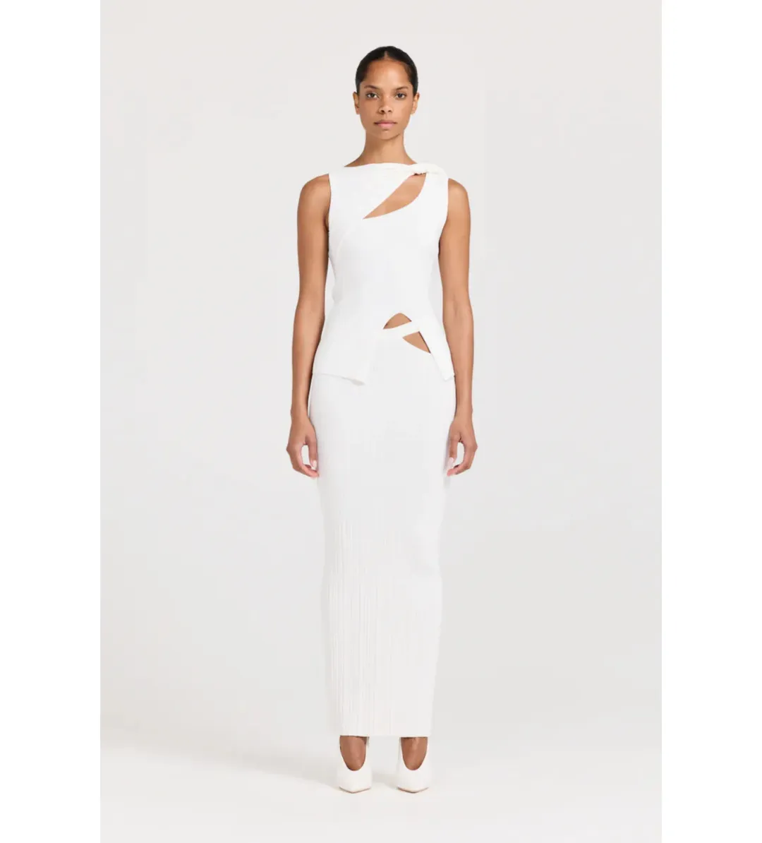 Henne Romee Knit Top and Skirt Set White Size AU 10 for rent on The Volte - main image