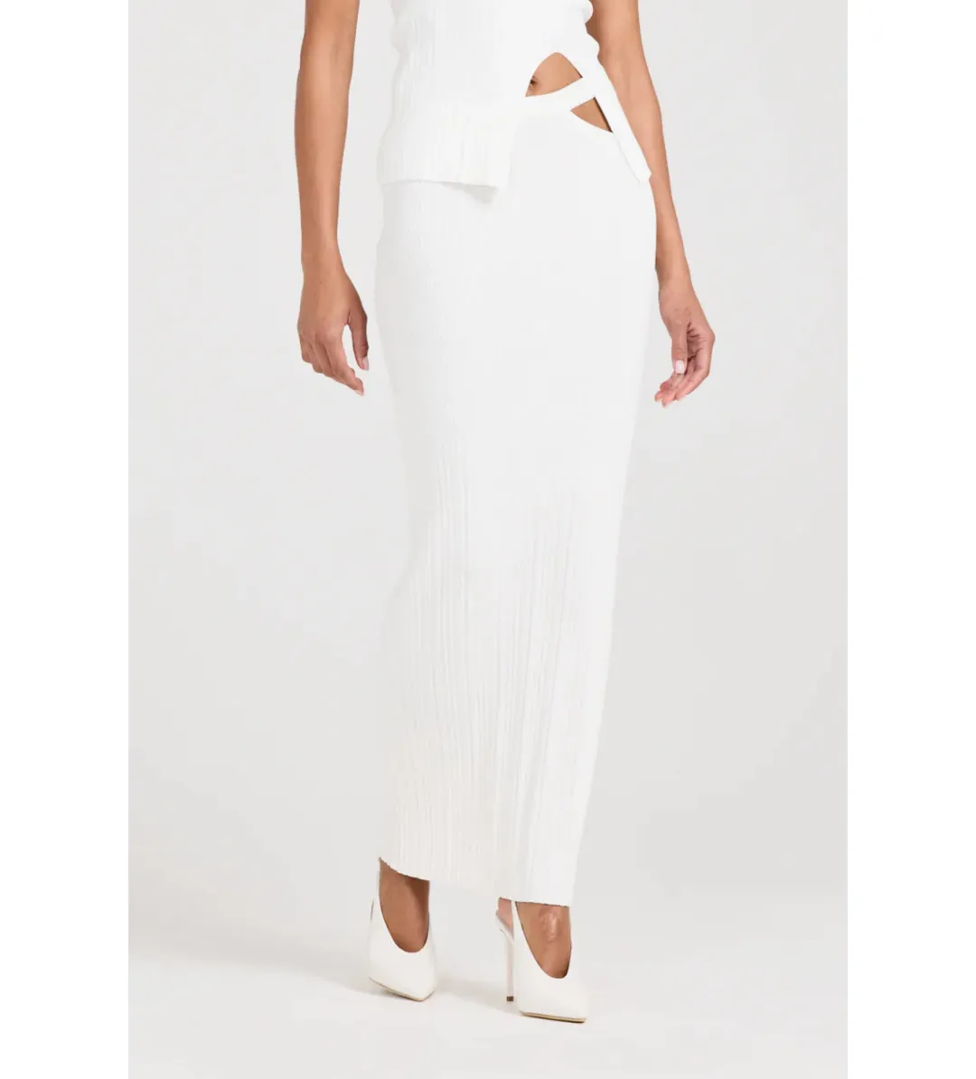 Henne Romee Knit Top and Skirt Set White Size AU 10 for rent on The Volte - main image