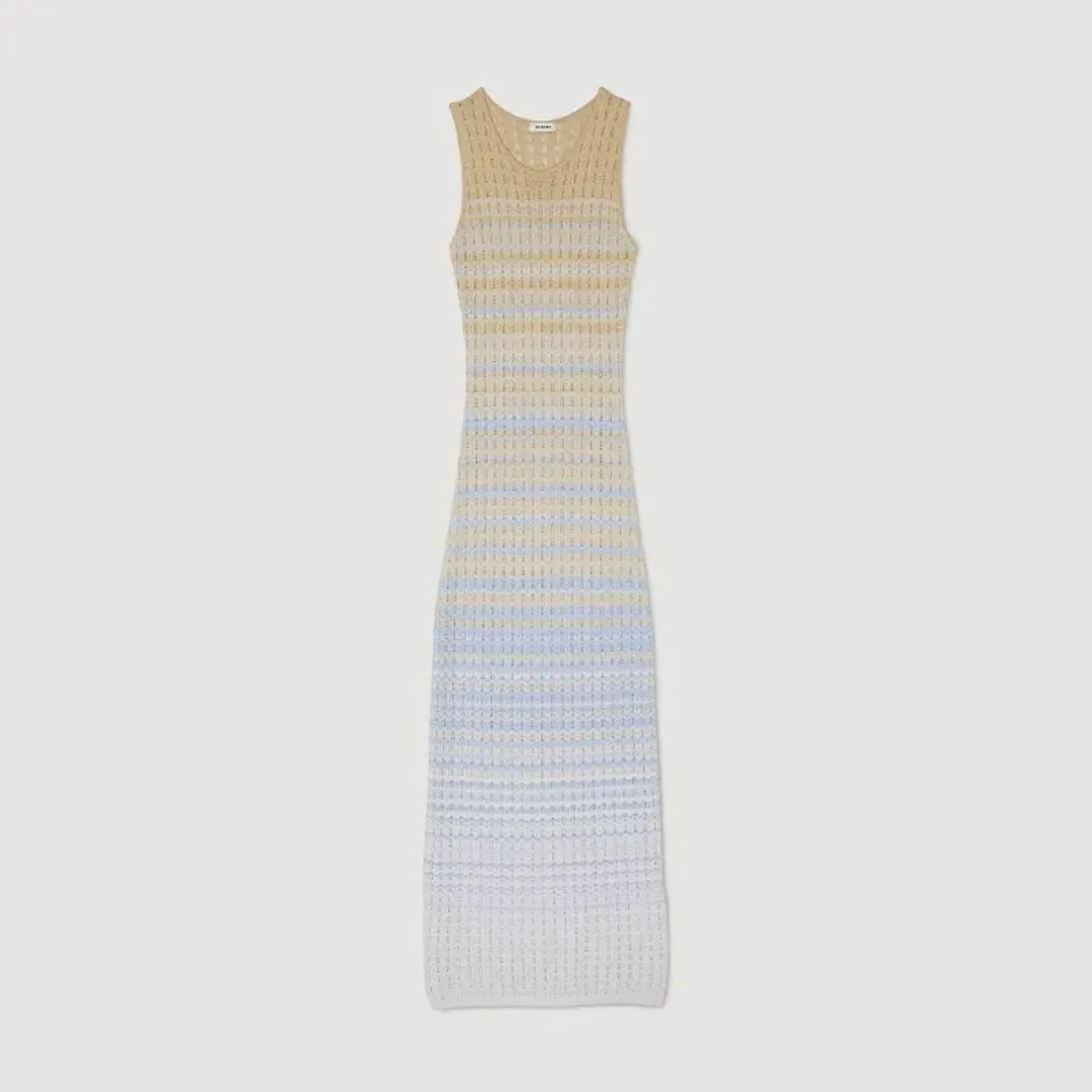 Sandro Pointelle Knit Dress in Blue Ombre Size AU 8 for rent on The Volte - main image
