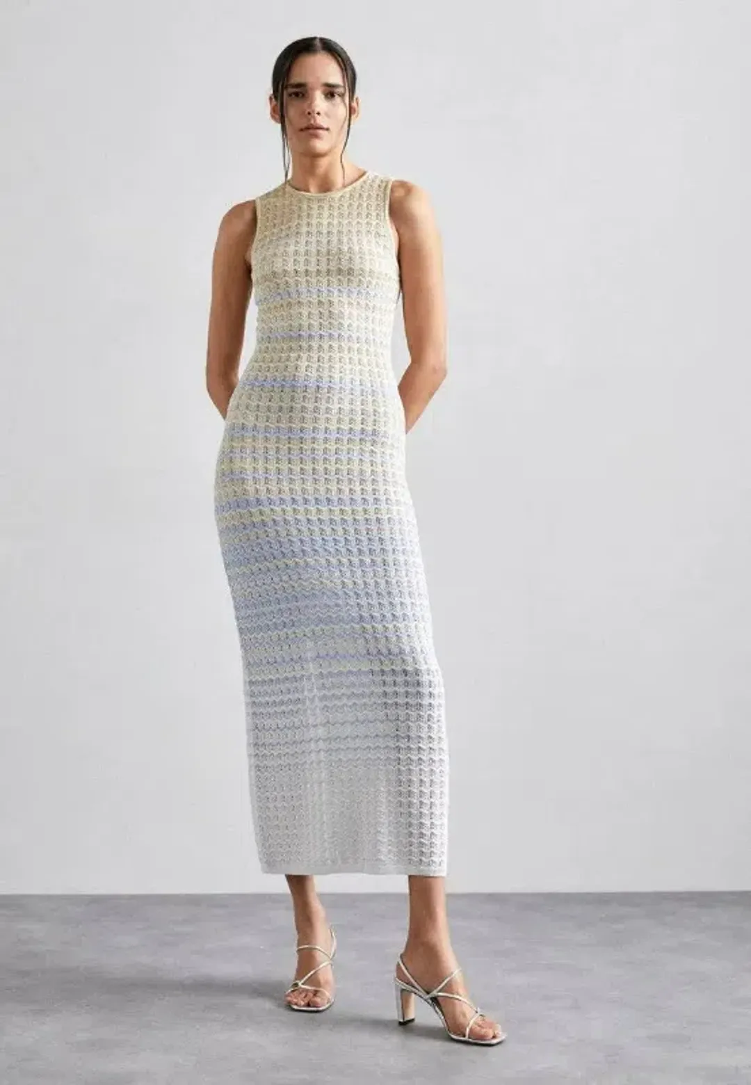 Sandro Pointelle Knit Dress in Blue Ombre Size AU 8 for rent on The Volte - main image