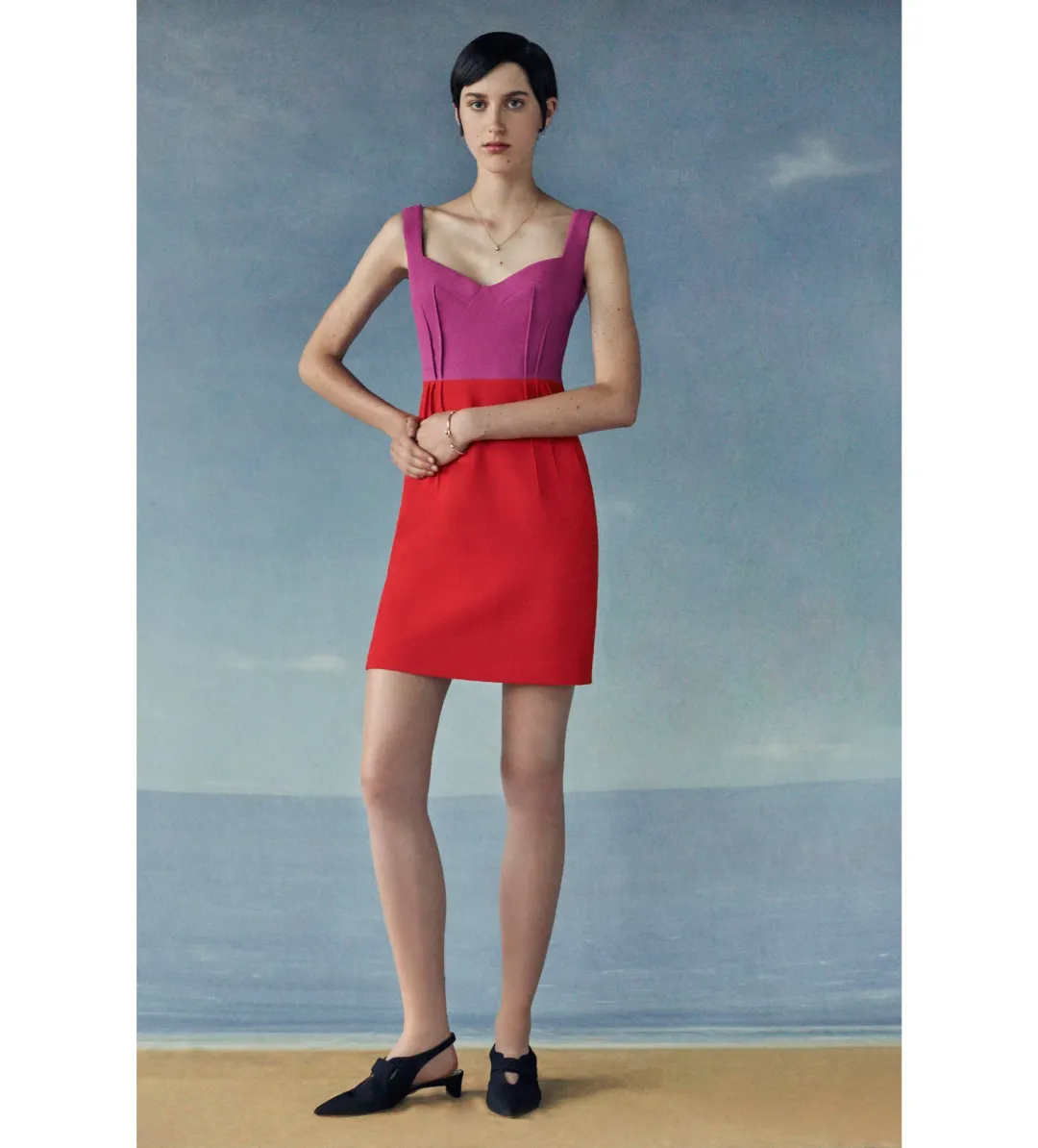 Emilia Wickstead Jude Two-tone Crepe Mini Dress Magenta/Bright Orange Size AU 10 for rent on The Volte - main image