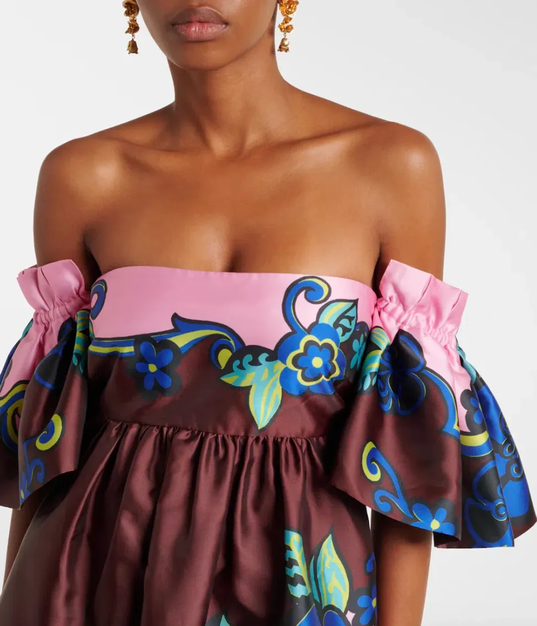 Alémais Azalea Off-shoulder Satin Midi Dress Floral Size AU 16 for rent on The Volte - main image