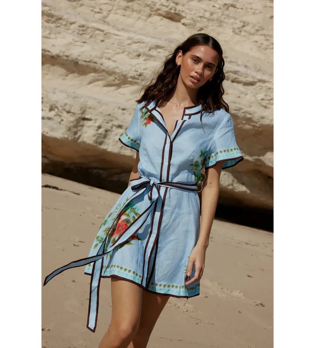 Aston Studio Nami Dress In Pool Blue Bouquet Size AU 12 for rent on The Volte - main image