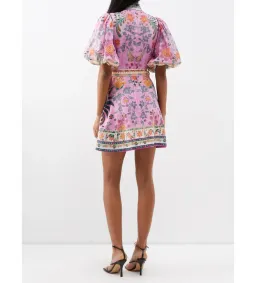 Zimmermann Ginger Buttoned Mini Dress Pink Multi Size 4 /  AU 16 for rent on The Volte - image 3