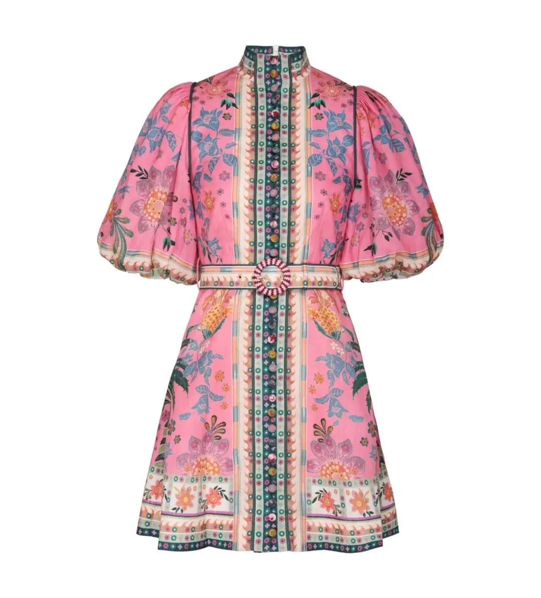 Zimmermann Ginger Buttoned Mini Dress Pink Multi Size 4 /  AU 16 for rent on The Volte - main image