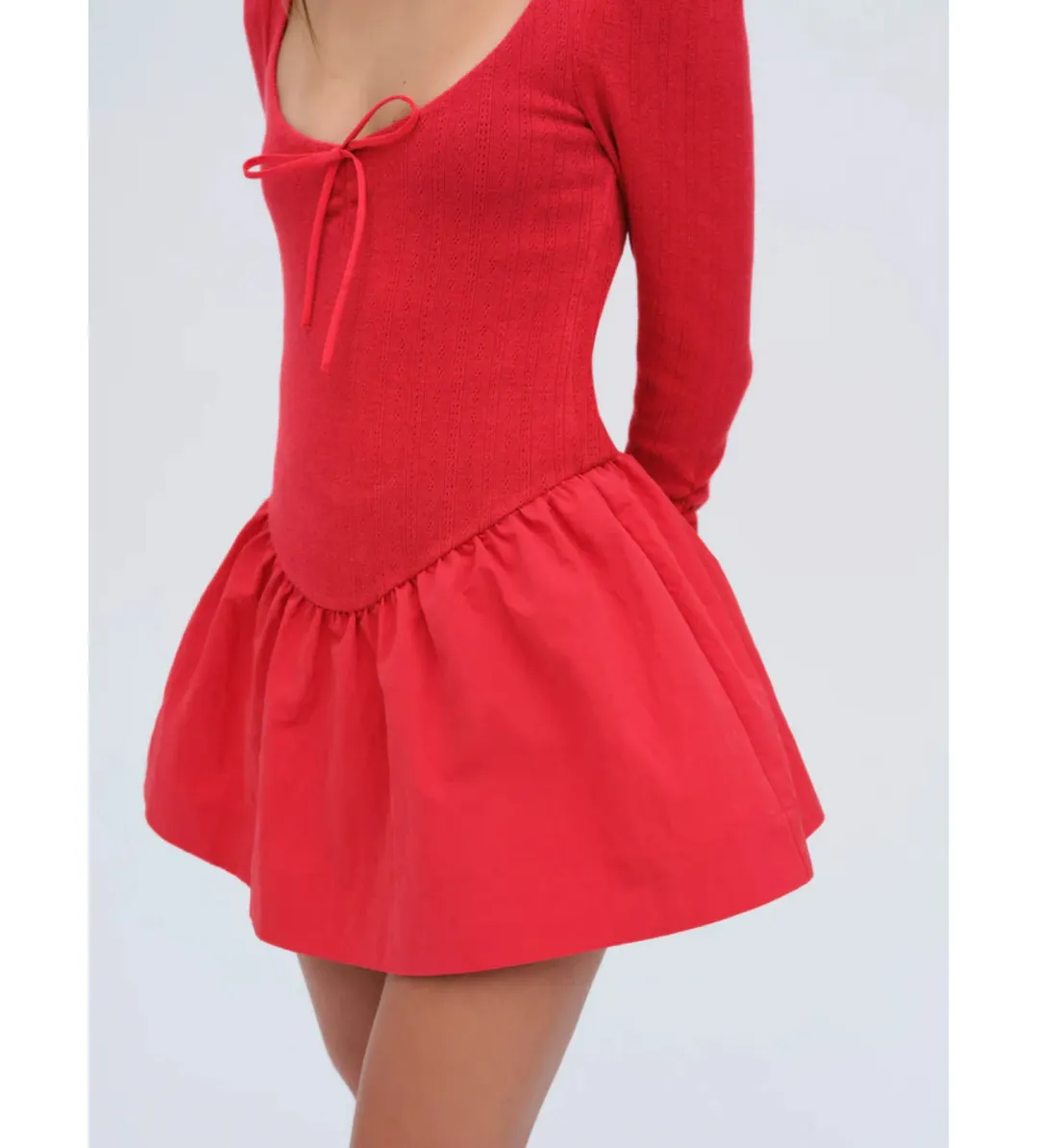 For Love and Lemons Pointelle Mini Dress Red Size S / AU 8  for rent on The Volte - main image