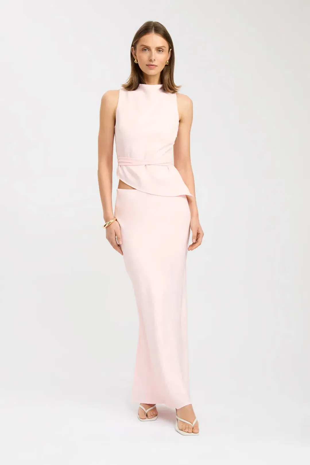 Kookai Maria High Cowl Top & Maxi Skirt Set Heavenly Pink Size 12 for rent on The Volte - main image