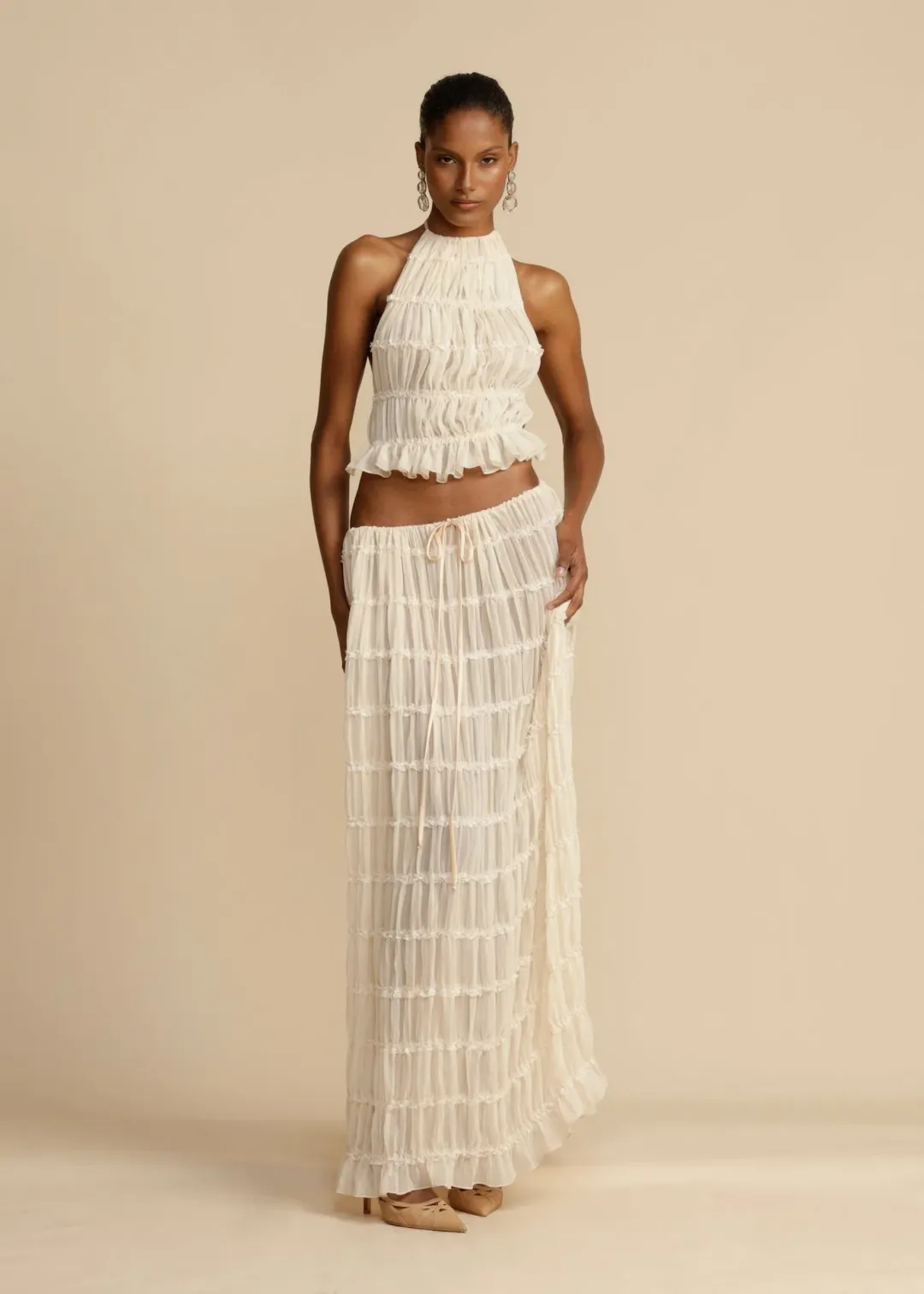 Arcina Ori Juliette Halter Top & Maxi Skirt Set Warm Cream Size S / AU 8 for rent on The Volte - main image