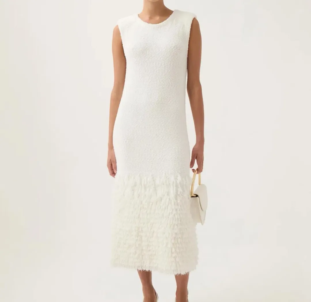 Aje Dimension Knit Midi Dress Ivory Size XS / AU 6 for rent on The Volte - main image