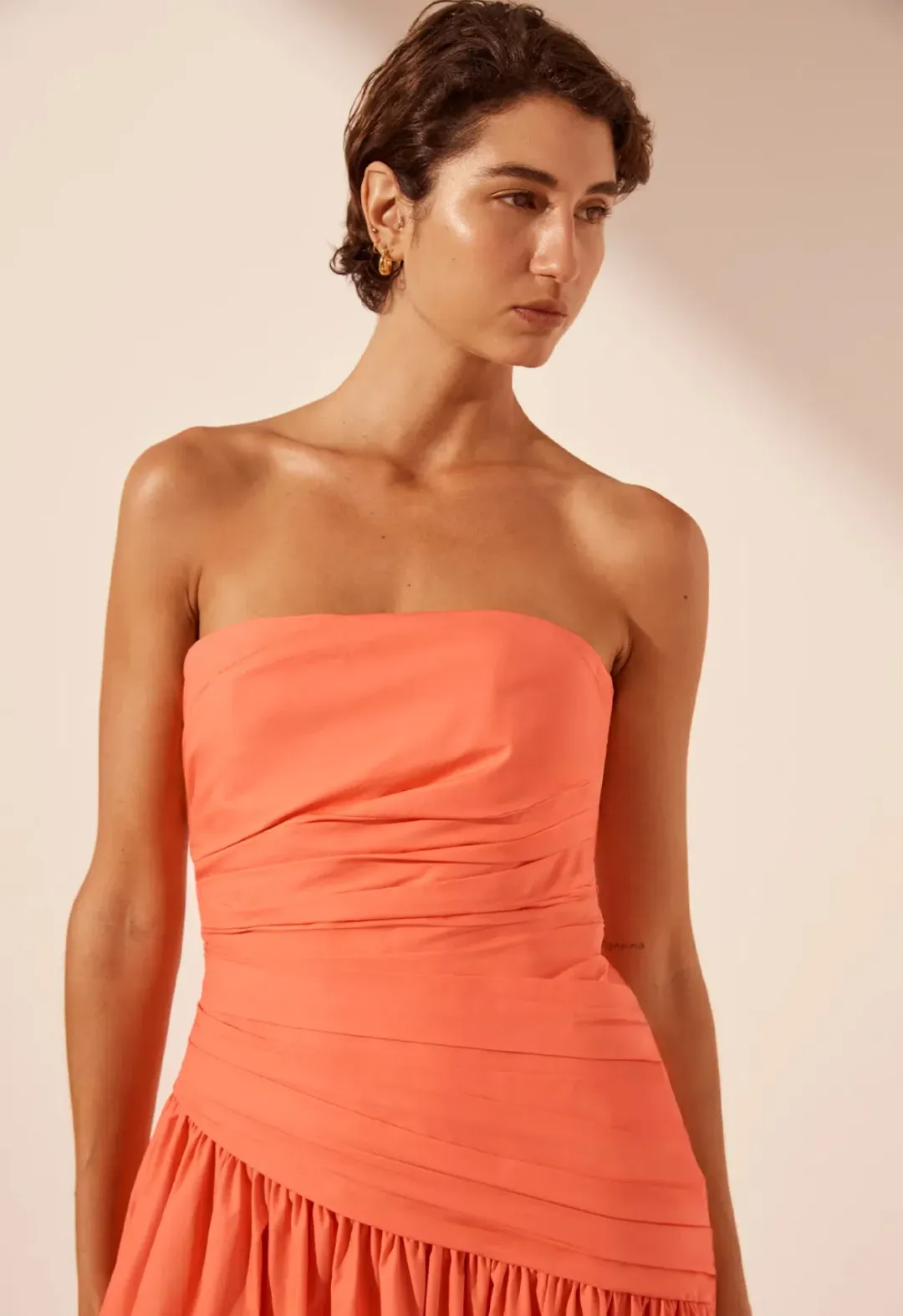 Shona Joy Maiori Strapless Tiered Maxi Dress in Coral Size 6 for rent on The Volte - main image