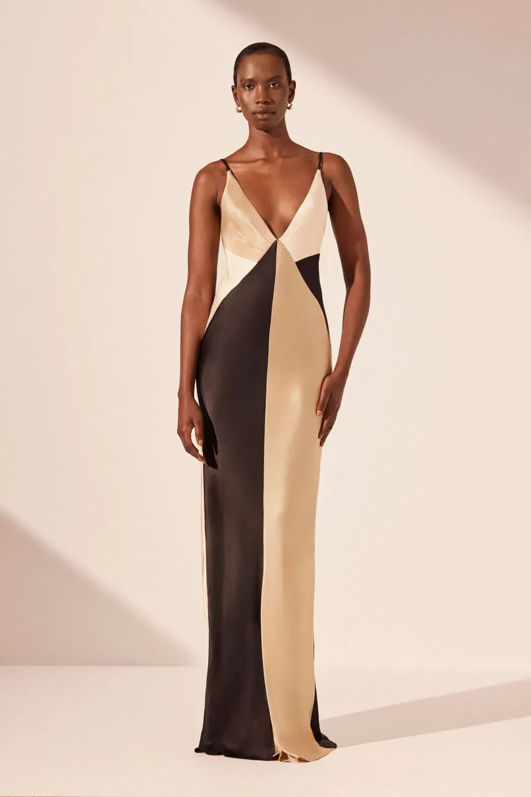 Shona Joy Sofia Contrast Double Strap Maxi Dress in Black/Multi Size 8 for rent on The Volte - main image