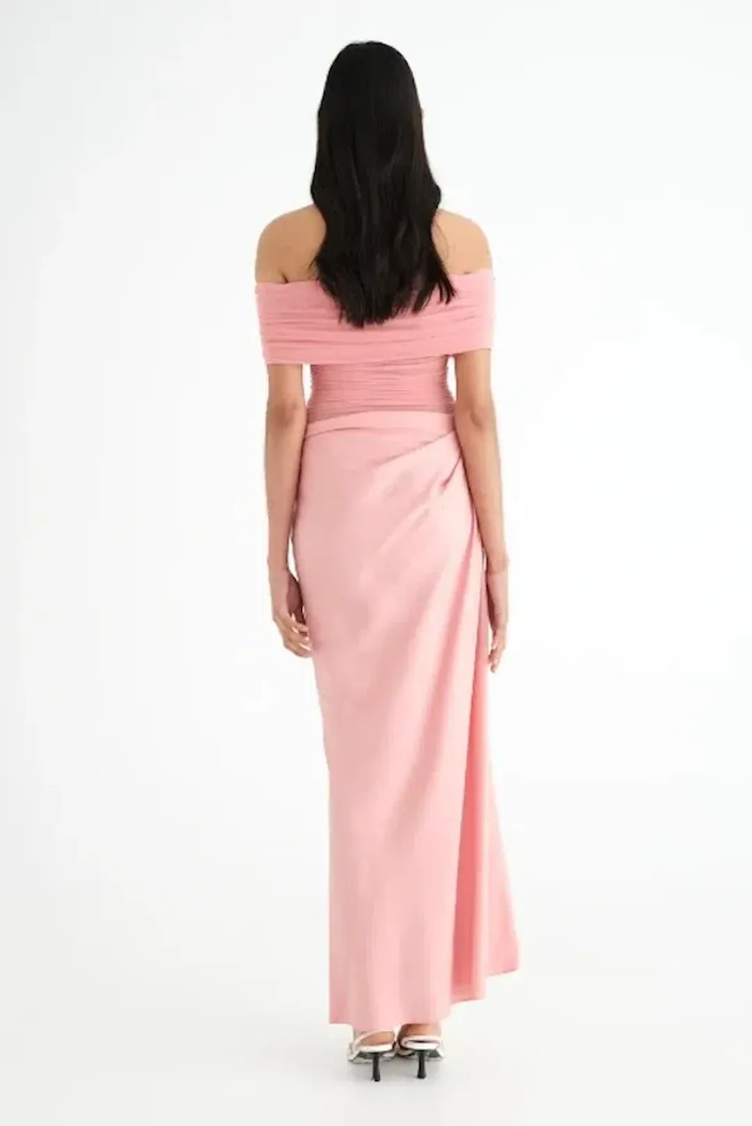 BENNI Nico Off Shoulder Maxi Dress in Candy Floss Pink Size AU 8 for rent on The Volte - main image