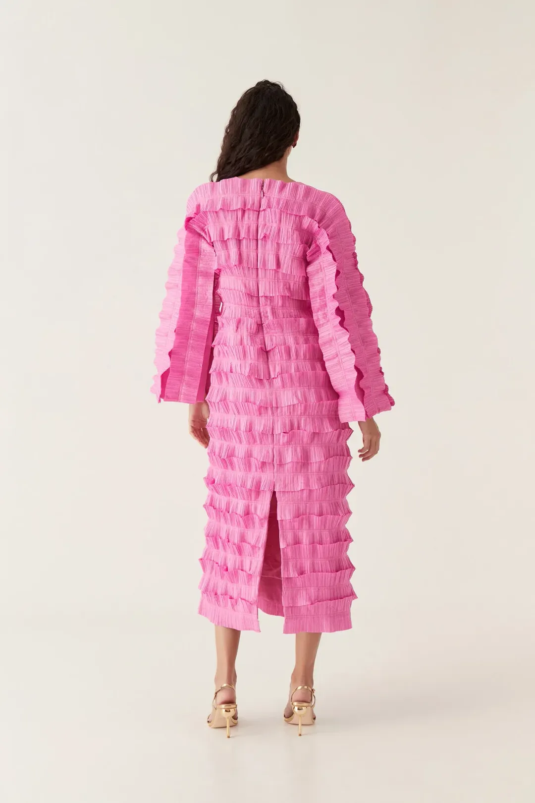 Aje Palladium Ruffled Midi Dress Pink  Size 10 for rent on The Volte - main image