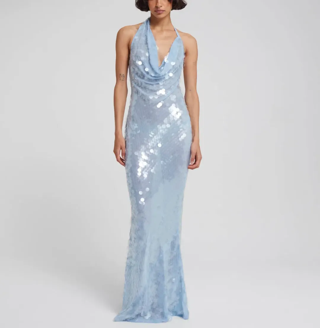Rat & Boa Anais Maxi Dress Gown In Blue Sequin Size M / Au 10  for rent on The Volte - main image