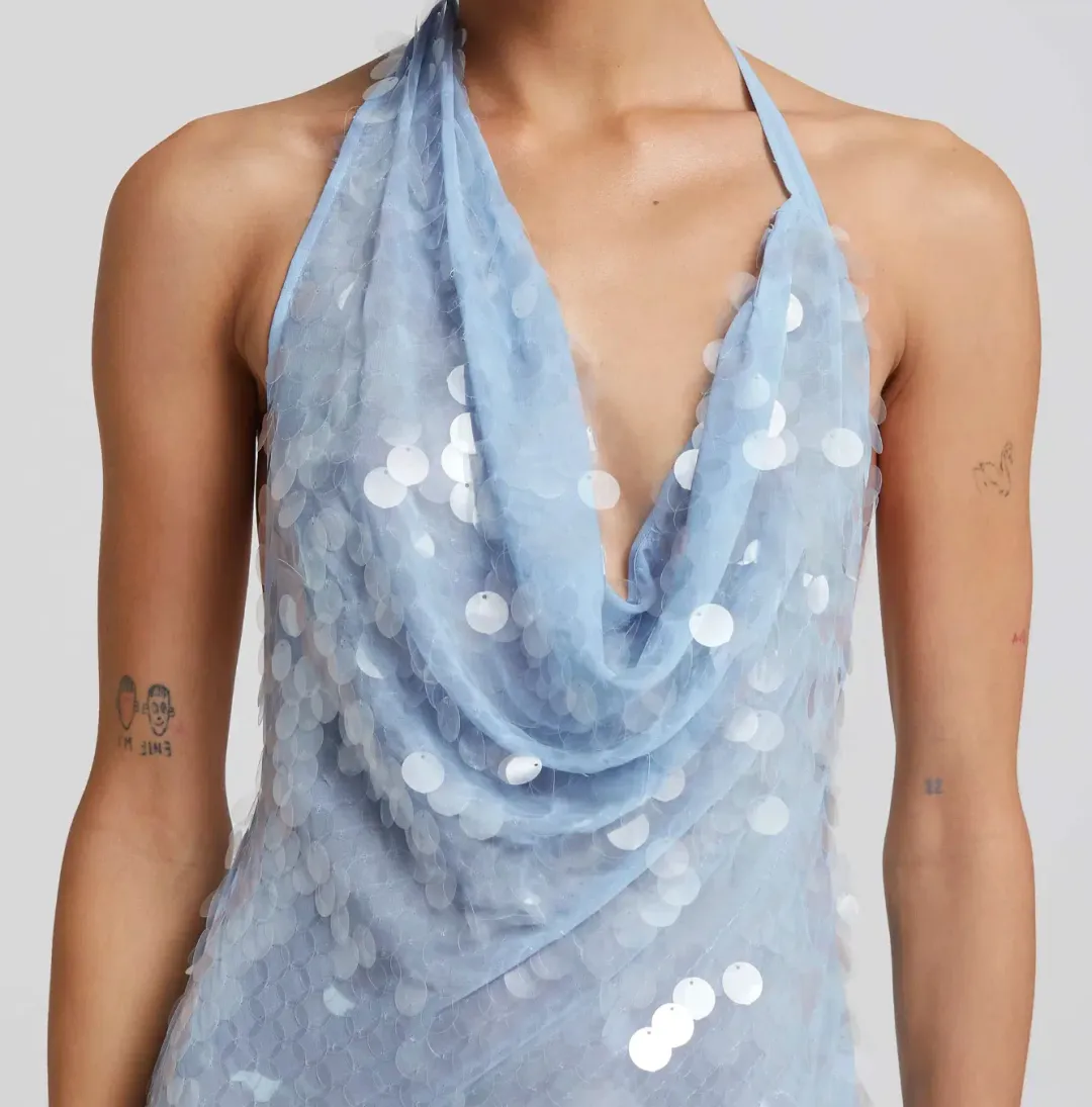 Rat & Boa Anais Maxi Dress Gown In Blue Sequin Size M / Au 10  for rent on The Volte - main image