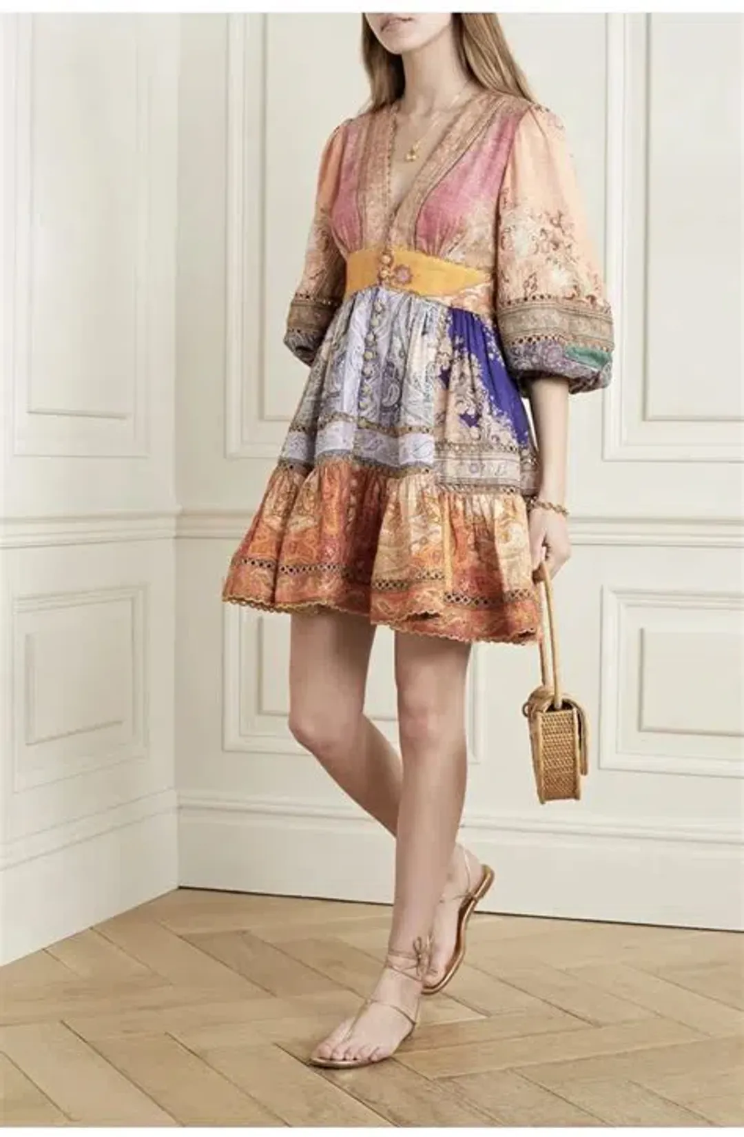 Zimmermann The Anneke Lantern Mini Dress In Spliced Size 0/ Au 8 for rent on The Volte - main image