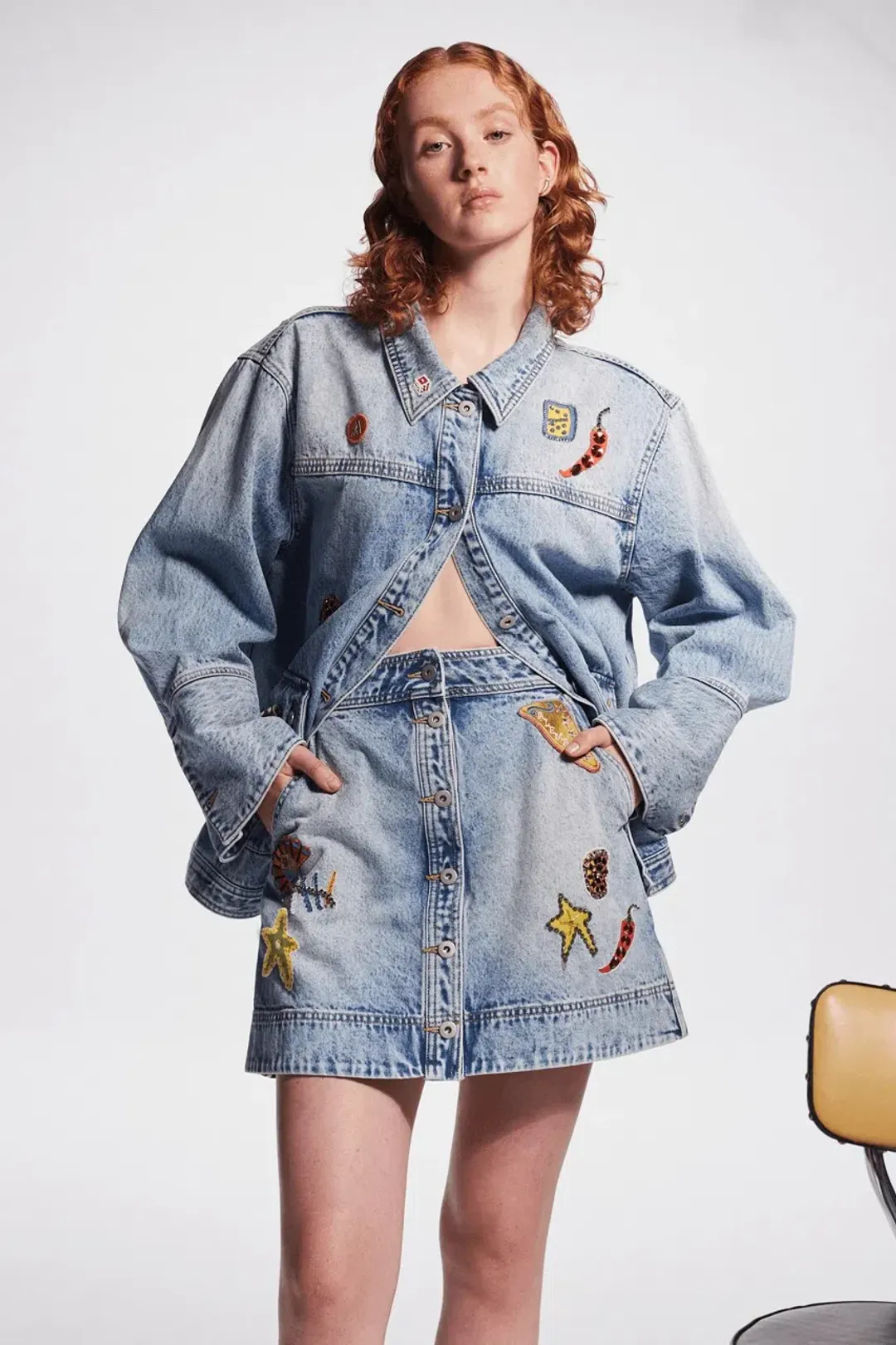 Alemais Jackpot Denim Jacket Size AU 8 and Mini Skirt Size AU 10 Blue for rent on The Volte - main image