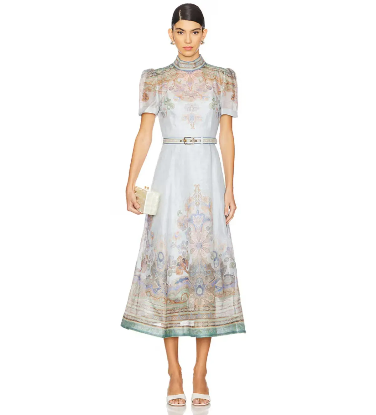 Zimmermann Eden Belted Midi Dress in Blue Paisley Size 0 / AU 8  for rent on The Volte - main image