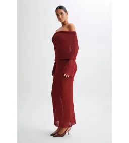 Meshki Marisol Off Shoulder Boucle Maxi Dress Red Size AU 6 for rent on The Volte - image 3