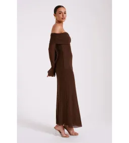 Meshki Marcel Off Shoulder Diamante Maxi Dress Brown Size AU 10 for rent on The Volte - image 3