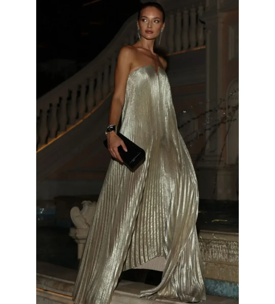 L’idee Black Tie Gown Gold Shimmer Size AU 8 for rent on The Volte - main image