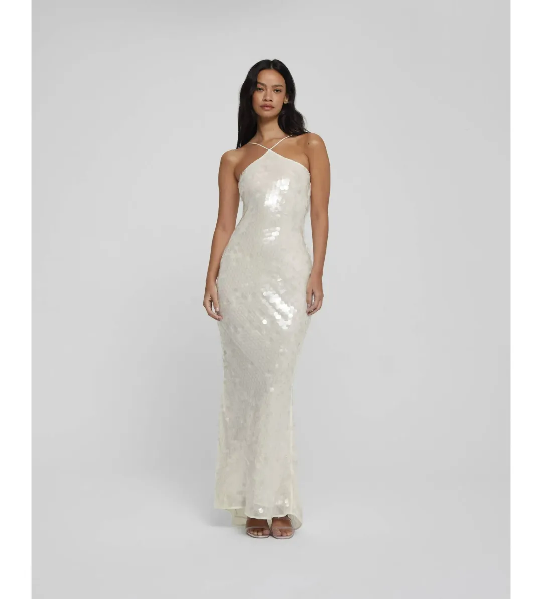 Rat & Boa Emmanuella Halter Maxi Dress in White Sequin Size XS / AU 6 for rent on The Volte - main image