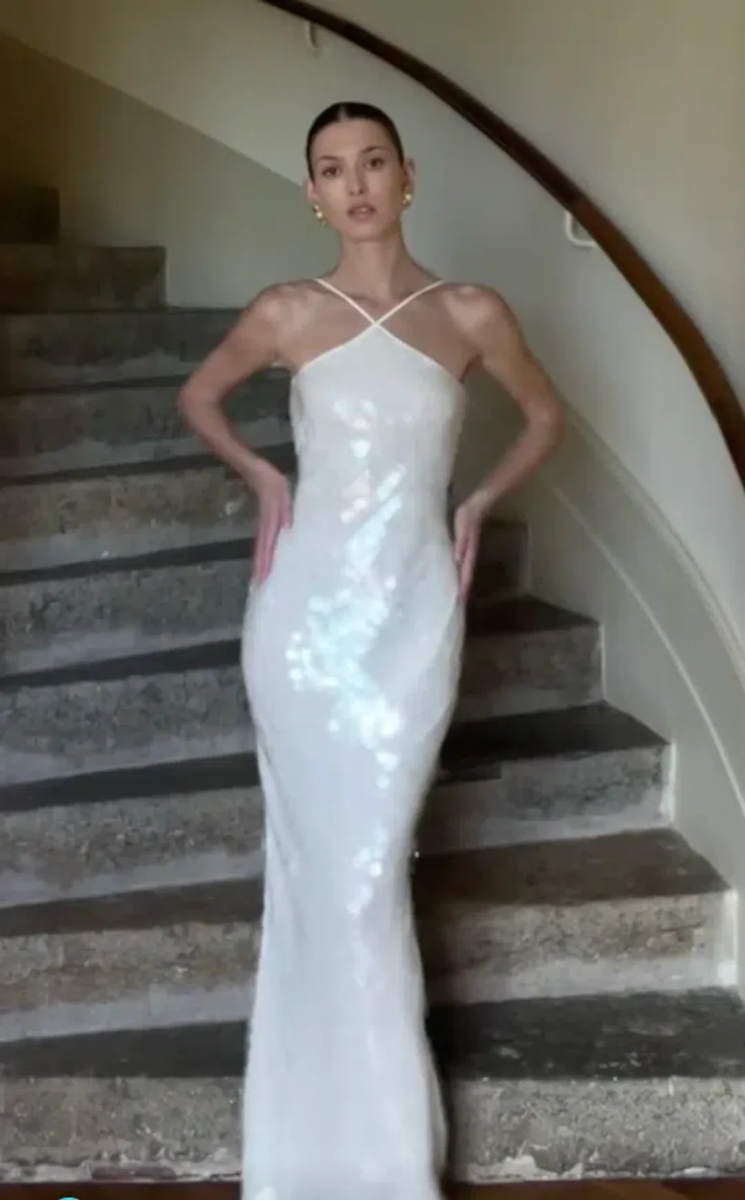 Rat & Boa Emmanuella Halter Maxi Dress in White Sequin Size XS / AU 6 for rent on The Volte - main image